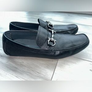 Ferragamo Black Leather Driver Loafers